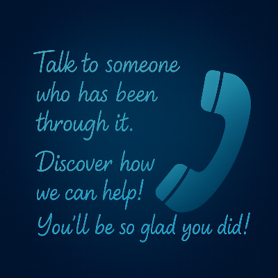 Blue phone icon with motivational text on a dark blue background